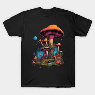 Colorful Mushrooms and Full Moon T-Shirt